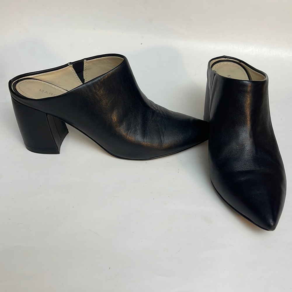 Marc Fisher Black Leather Pointed-Toe Mule Heels